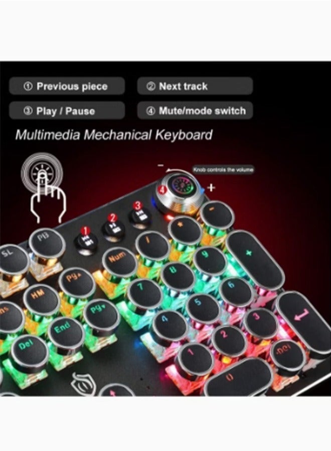 joyzzz 104-Key Multimedia Mechanical Keyboard Retro Punk Key Cap RGB Mechanical Wired Keyboard - Image 4